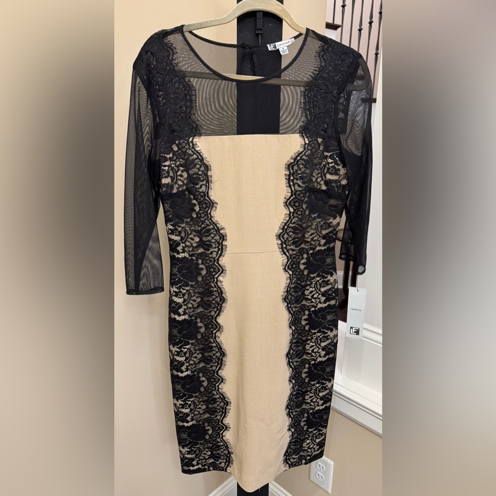 Leslie Fay Black and Tan Lace Dress